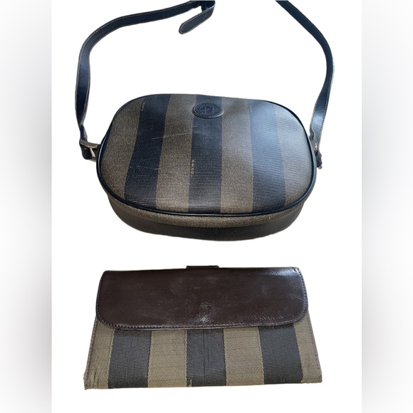 Fendi Pequin Striped Shoulder Bag & Wallet - Picture 1 of 16